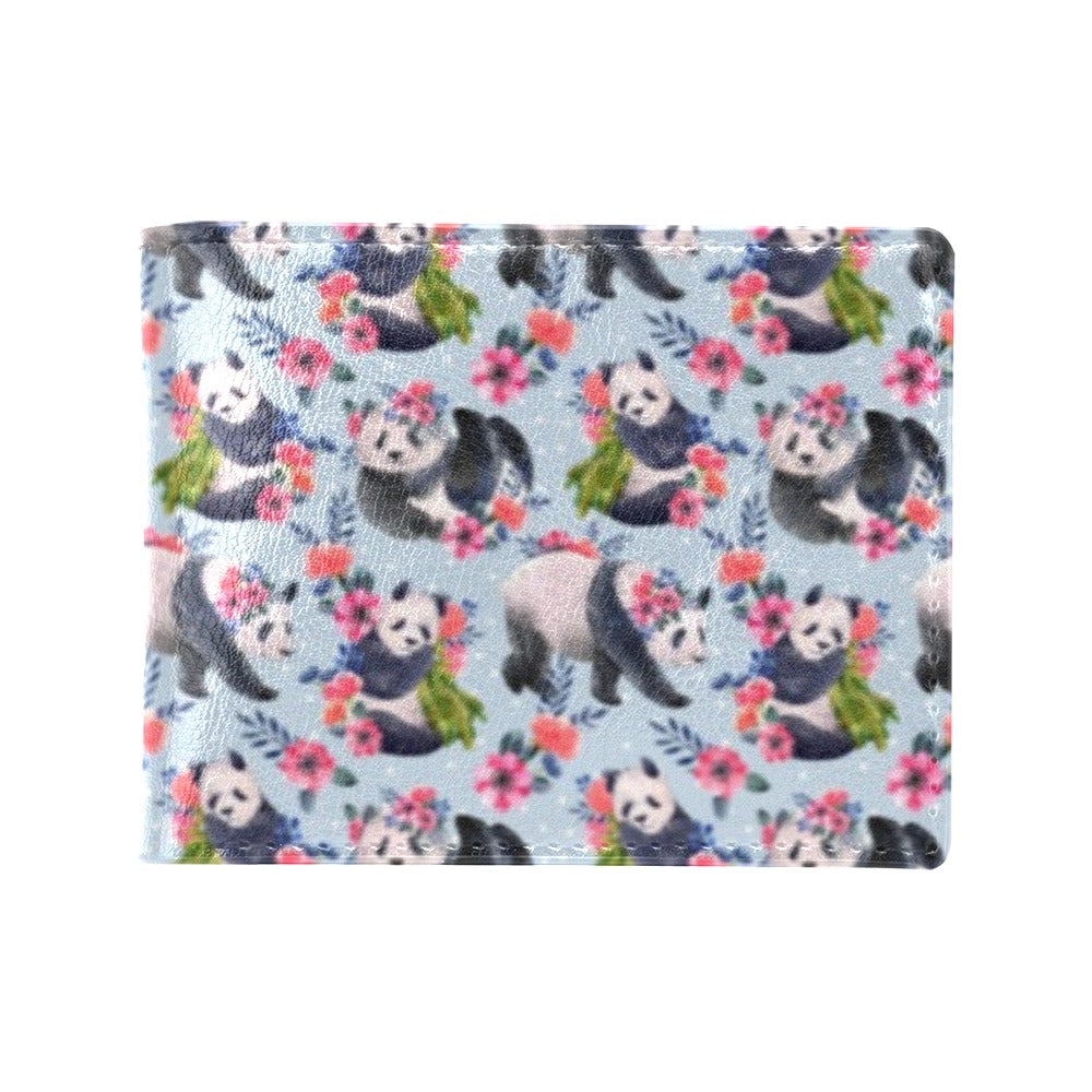 Panda Bear Flower Design Themed Print Men's ID Card Wallet