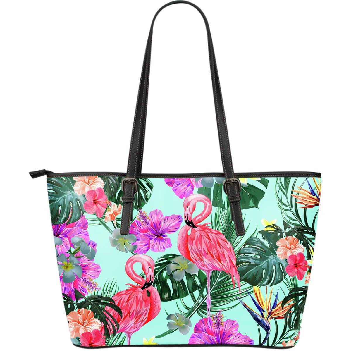 Flamingo Cyan Pattern Large Leather Tote Bag – JorJune