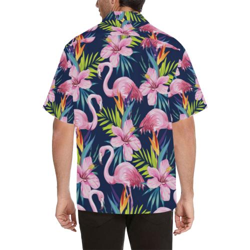 Flamingo Hibiscus Print Men's Hawaiian Shirt - JorJune