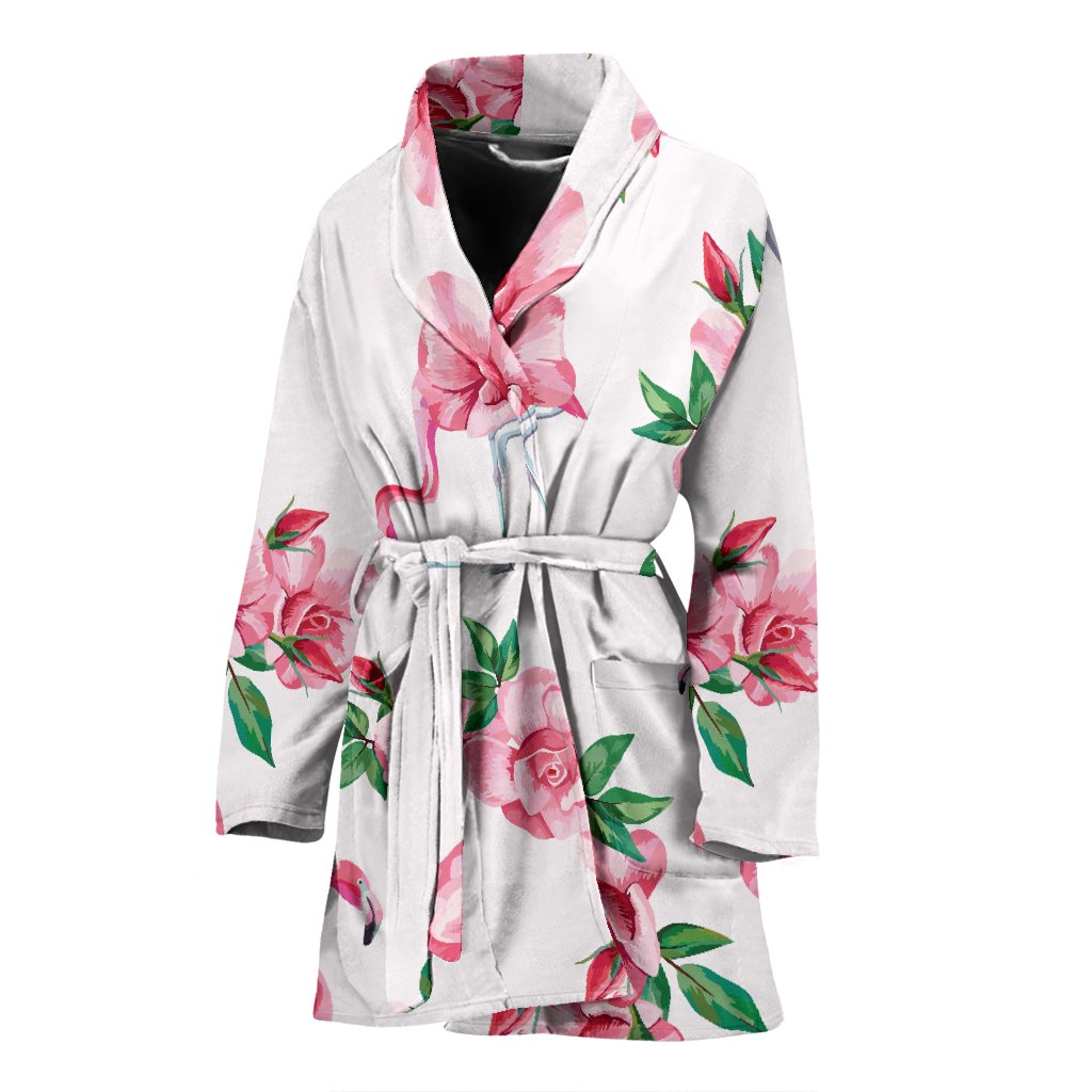 Flamingo Rose Pattern Women Bathrobe - JorJune