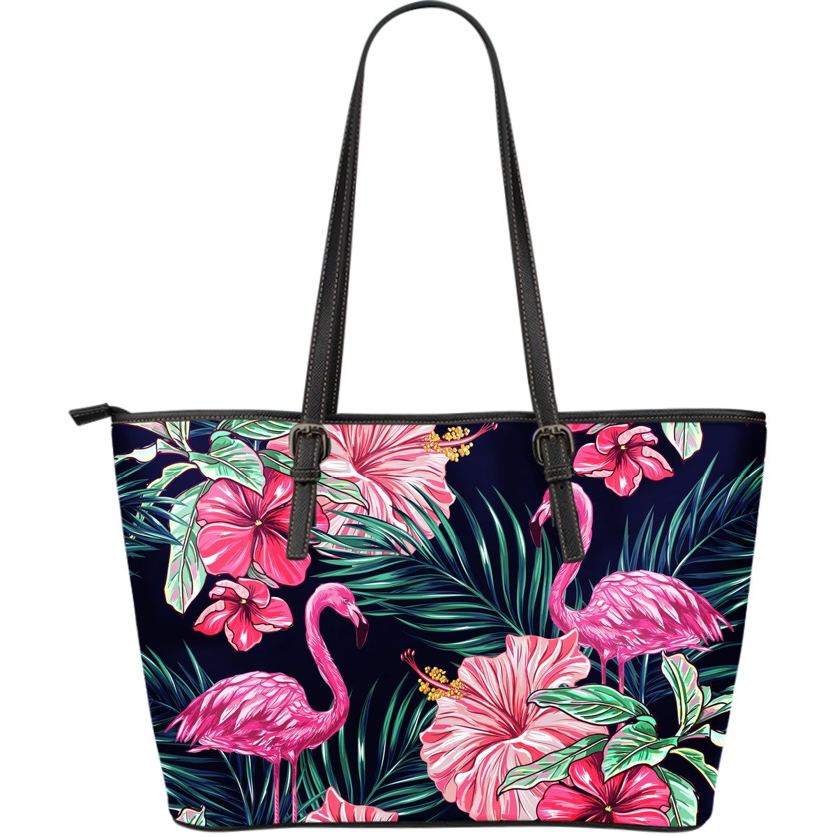 Flamingo Tropical Pink Hibiscus Leather Tote Bag - JorJune