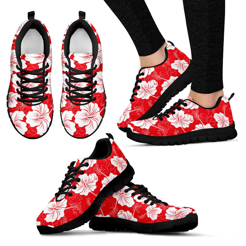 Flower Hawaiian Hibiscus Red Background Print Women Sneakers Shoes ...