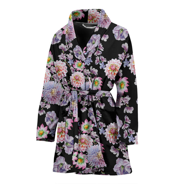 Dahlia Pattern Print Design DH012 Women Bathrobe - JorJune