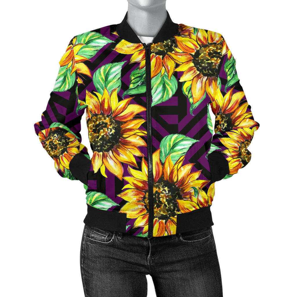 Sunflower Pattern Print Design SF012 Women Bomber Jacket - JorJune