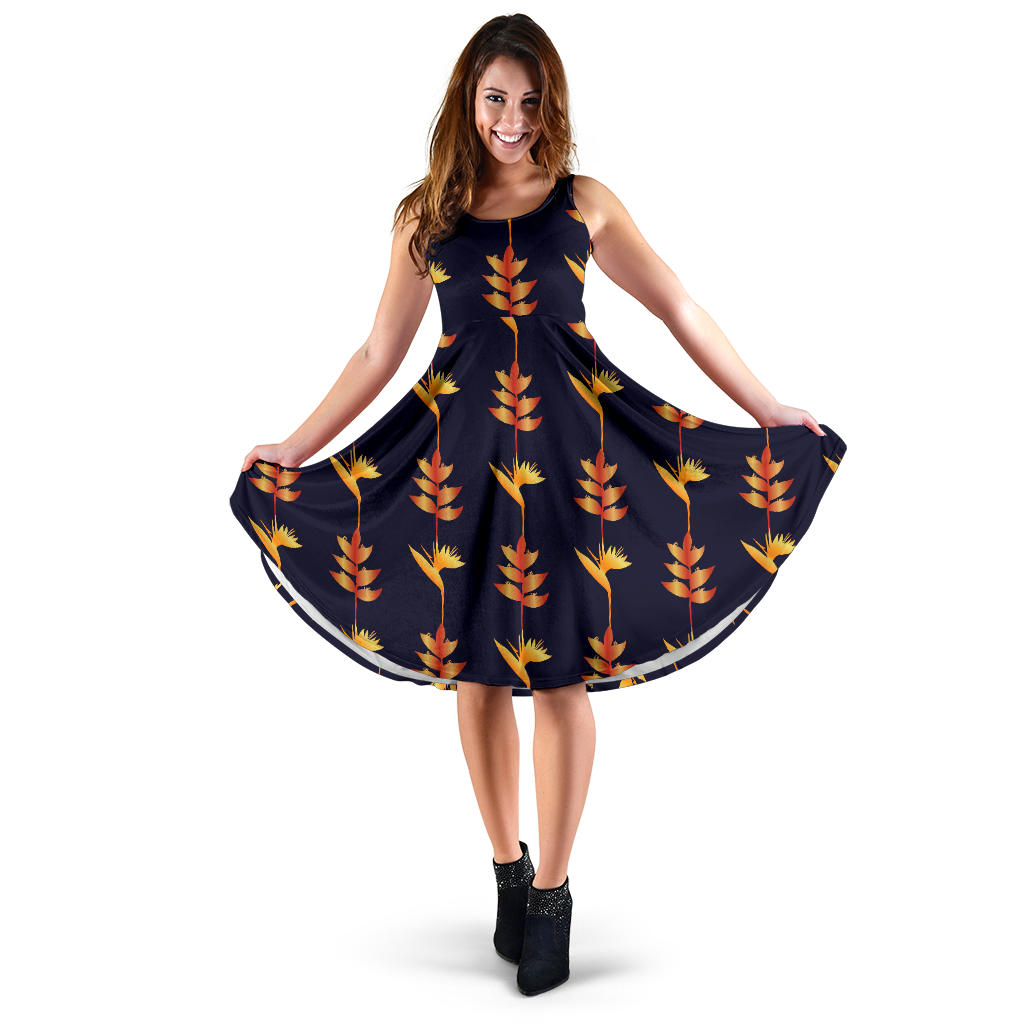 Heliconia Pattern Print Design HL06 Midi Dress - JorJune