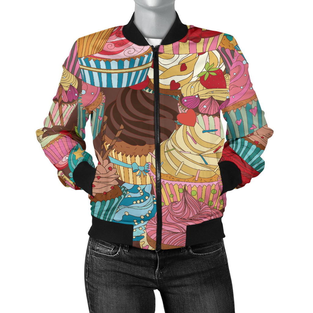 Cupcake Pattern Print Design CP01 Women Bomber Jacket - JorJune