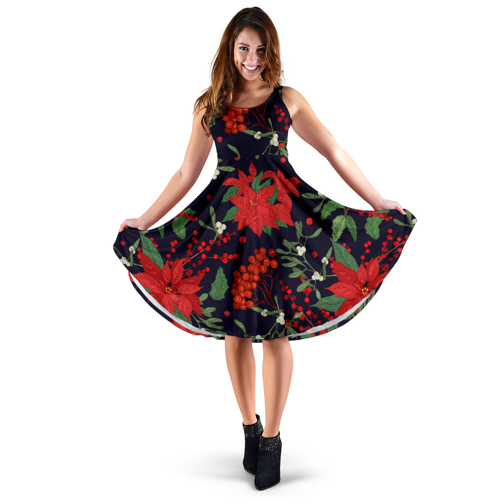 Poinsettia Pattern Print Design POT02 Midi Dress - JorJune