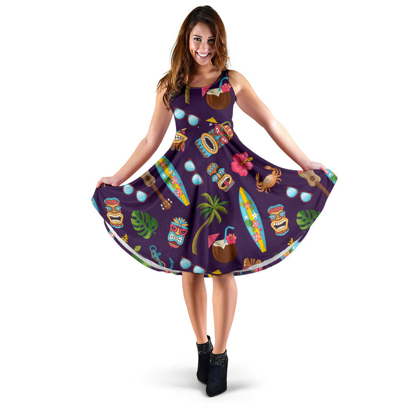Hawaiian Themed Pattern Print Design H024 Midi Dress - JorJune