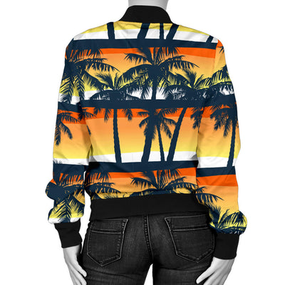 Palm Tree Pattern Print Design PT011 Women Bomber Jacket