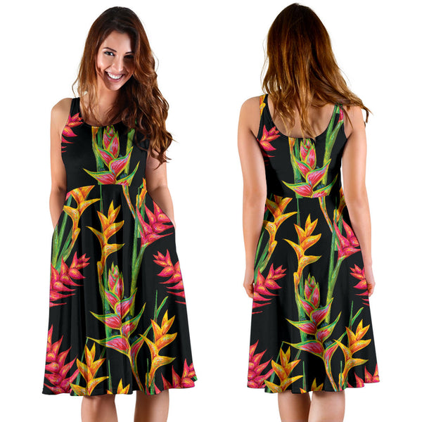 Heliconia Pattern Print Design HL01 Midi Dress - JorJune