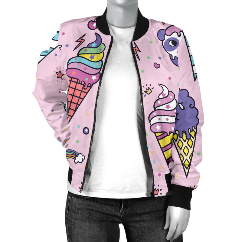 Ice Cream Pattern Print Design IC05 Women Bomber Jacket - JorJune