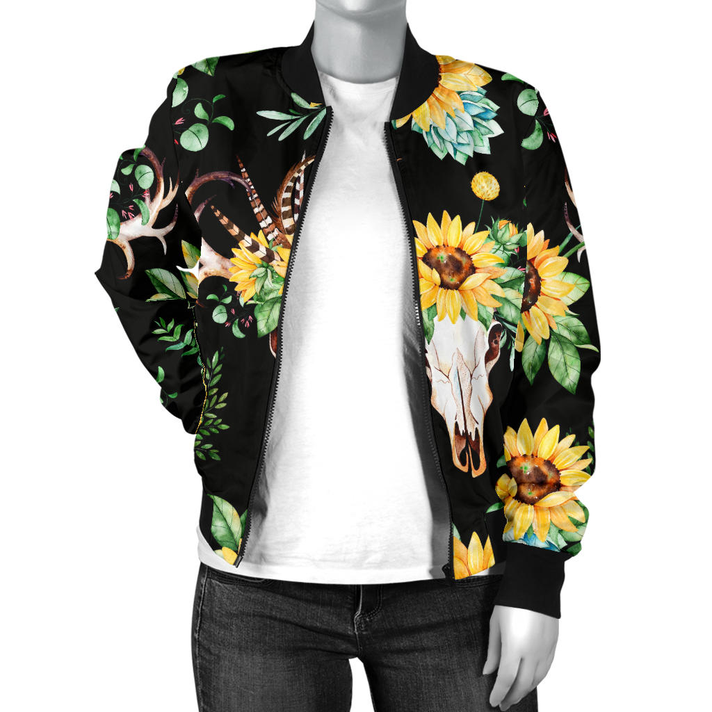 Sunflower Pattern Print Design SF08 Women Bomber Jacket - JorJune