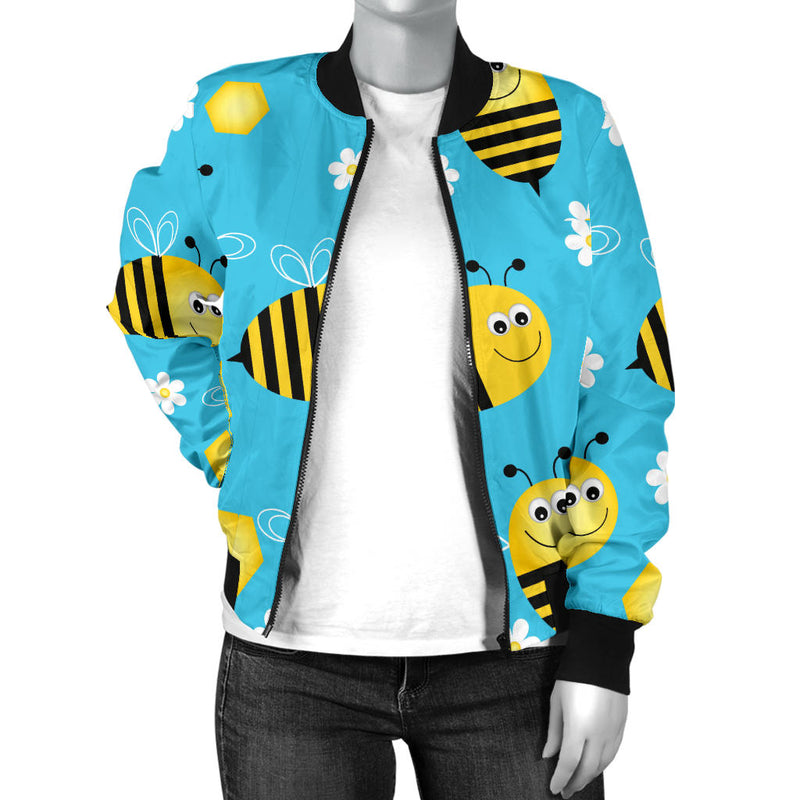 Bee Pattern Print Design BEE06 Women Bomber Jacket - JorJune