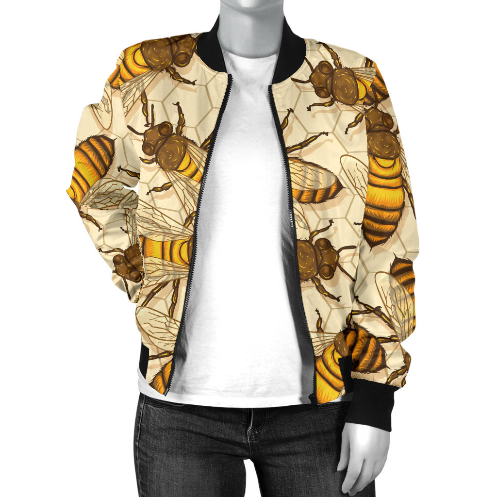 Bee Pattern Print Design BEE05 Women Bomber Jacket - JorJune