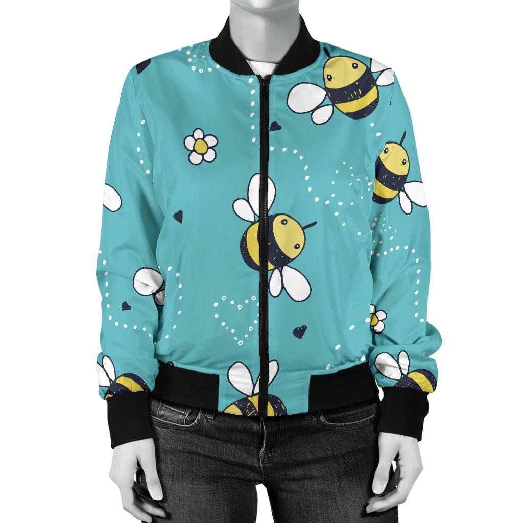 Bee Pattern Print Design BEE02 Women Bomber Jacket - JorJune