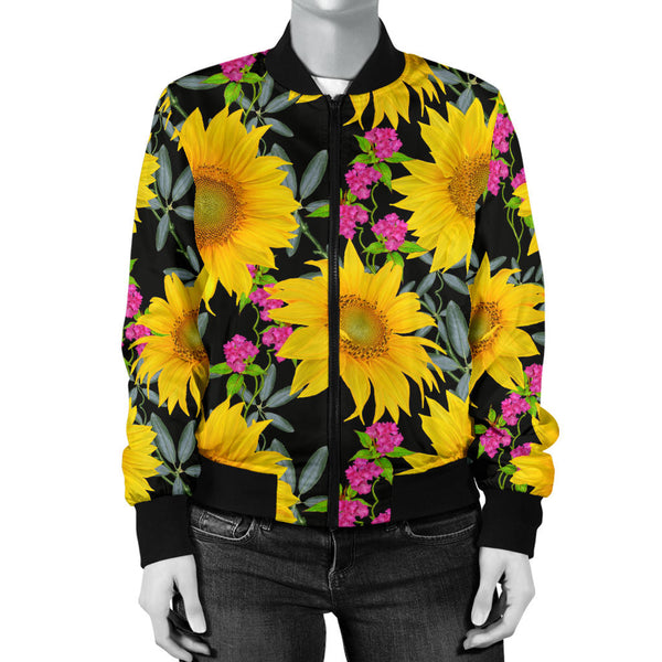 Sunflower Pattern Print Design SF014 Women Bomber Jacket - JorJune