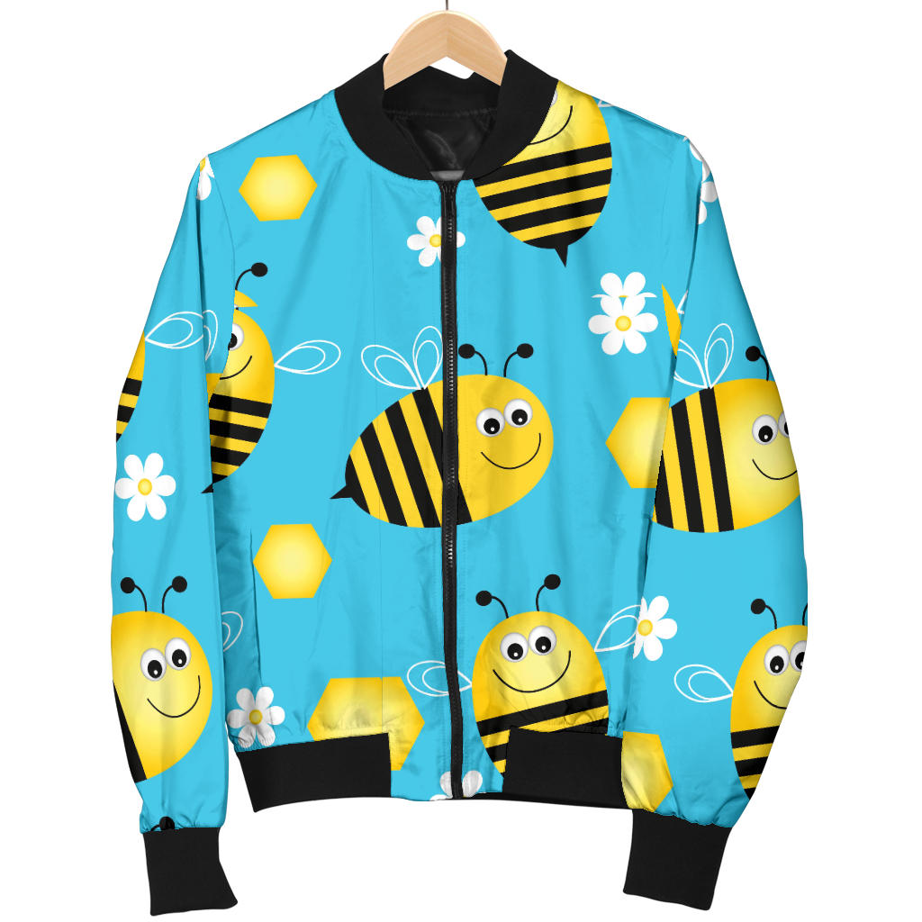 Bee Pattern Print Design BEE06 Women Bomber Jacket - JorJune