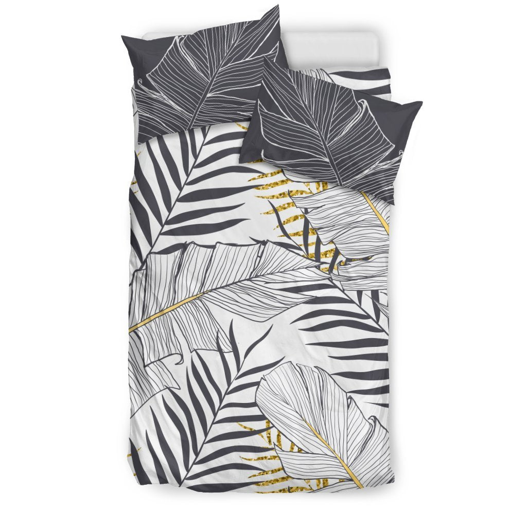 Gold Glitter Tropical Palm Leaves Bedding Set - JorJune