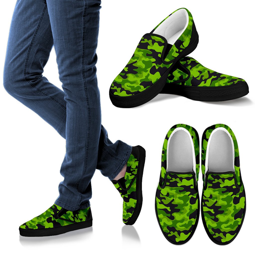 Green Kelly Camo Print Women Slip On Shoes - JorJune