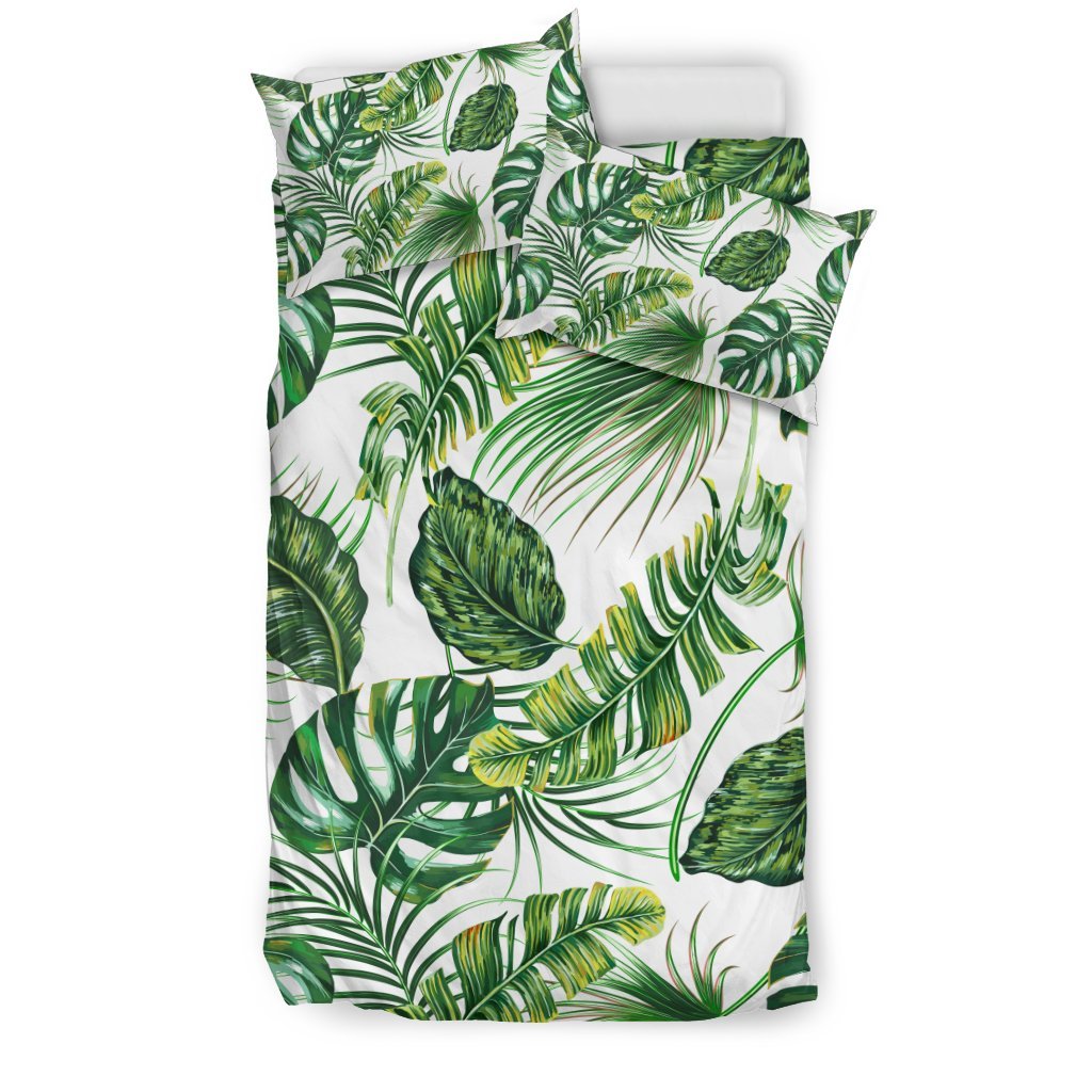 Green Pattern Tropical Palm Leaves Bedding Set Jorjune