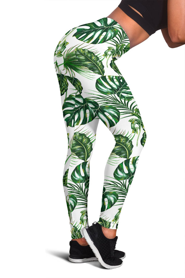 Green Pattern Tropical Palm Leaves Women Leggings - JorJune