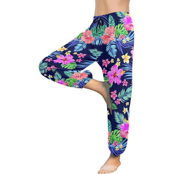 Hawaiian Flower Hibiscus Neon Harem Pants - JorJune