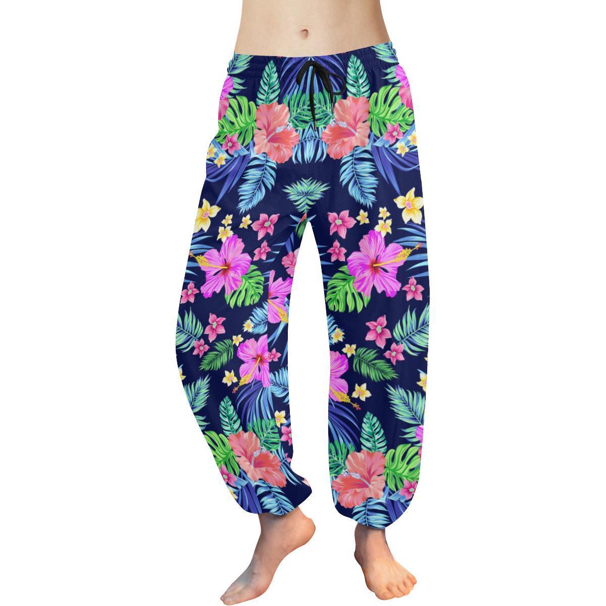 Hawaiian Flower Hibiscus Neon Harem Pants - JorJune