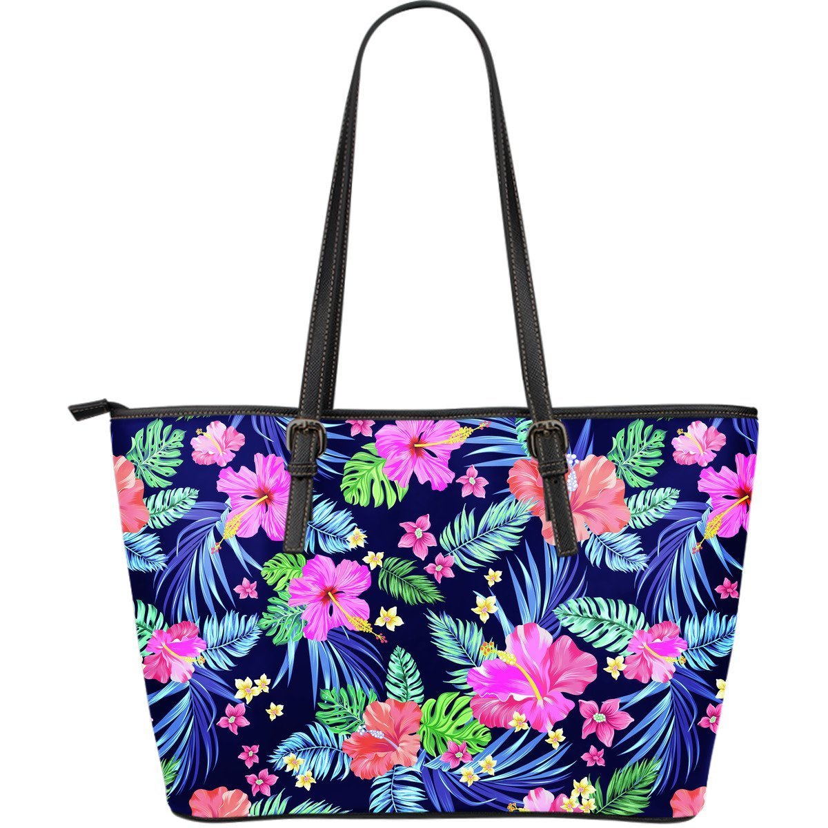 Hawaiian Flower Hibiscus Neon Leather Tote Bag - JorJune