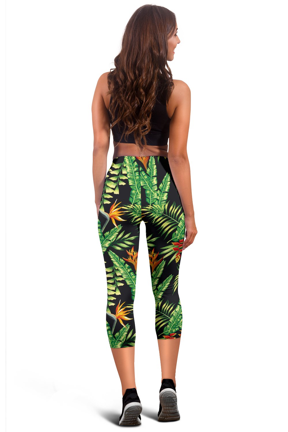 Hawaiian Flower Tropical Palm Leaves Women Capris Jorjune