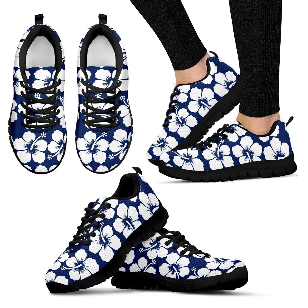 Hibiscus Blue Hawaiian Flower Pattern Women Sneakers Shoes - JorJune