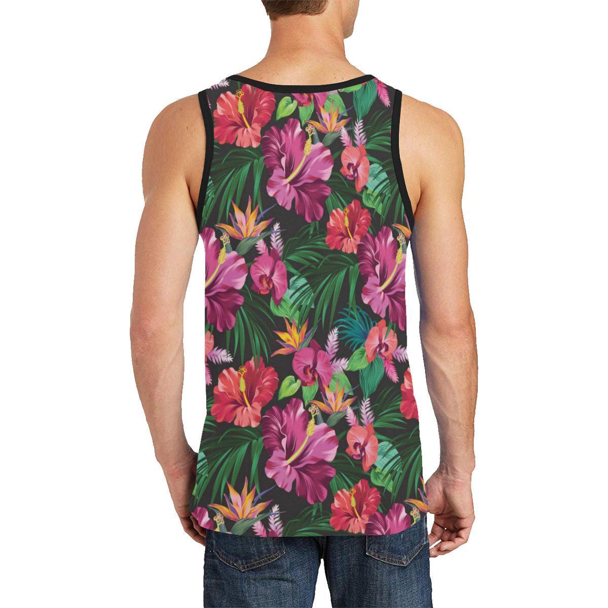 Hibiscus Hawaiian Design Print Pattern Men Tank Top - JorJune
