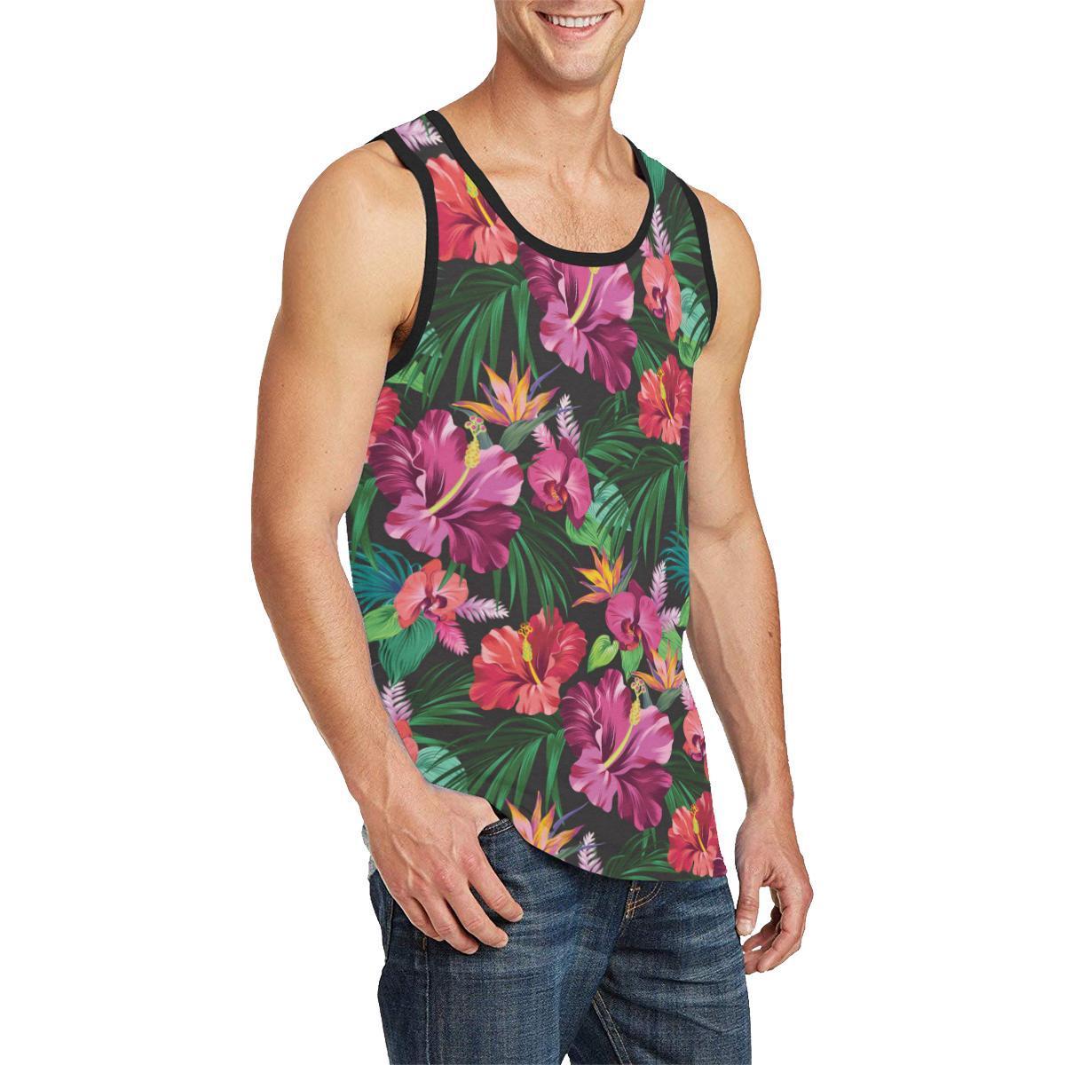 Hibiscus Hawaiian Design Print Pattern Men Tank Top - JorJune