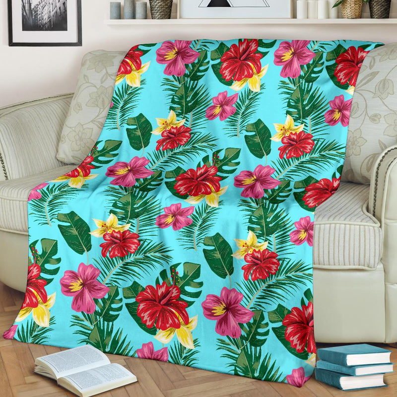 Hibiscus Hawaiian Flower Fleece Blanket - JorJune