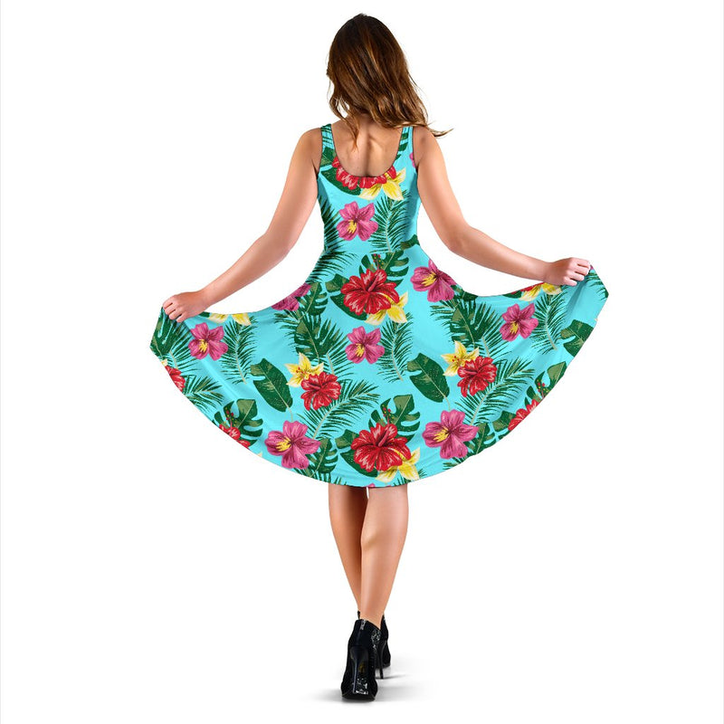 Hibiscus Hawaiian Flower Midi Dress - JorJune