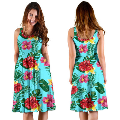 Hibiscus Hawaiian Flower Midi Dress - JorJune