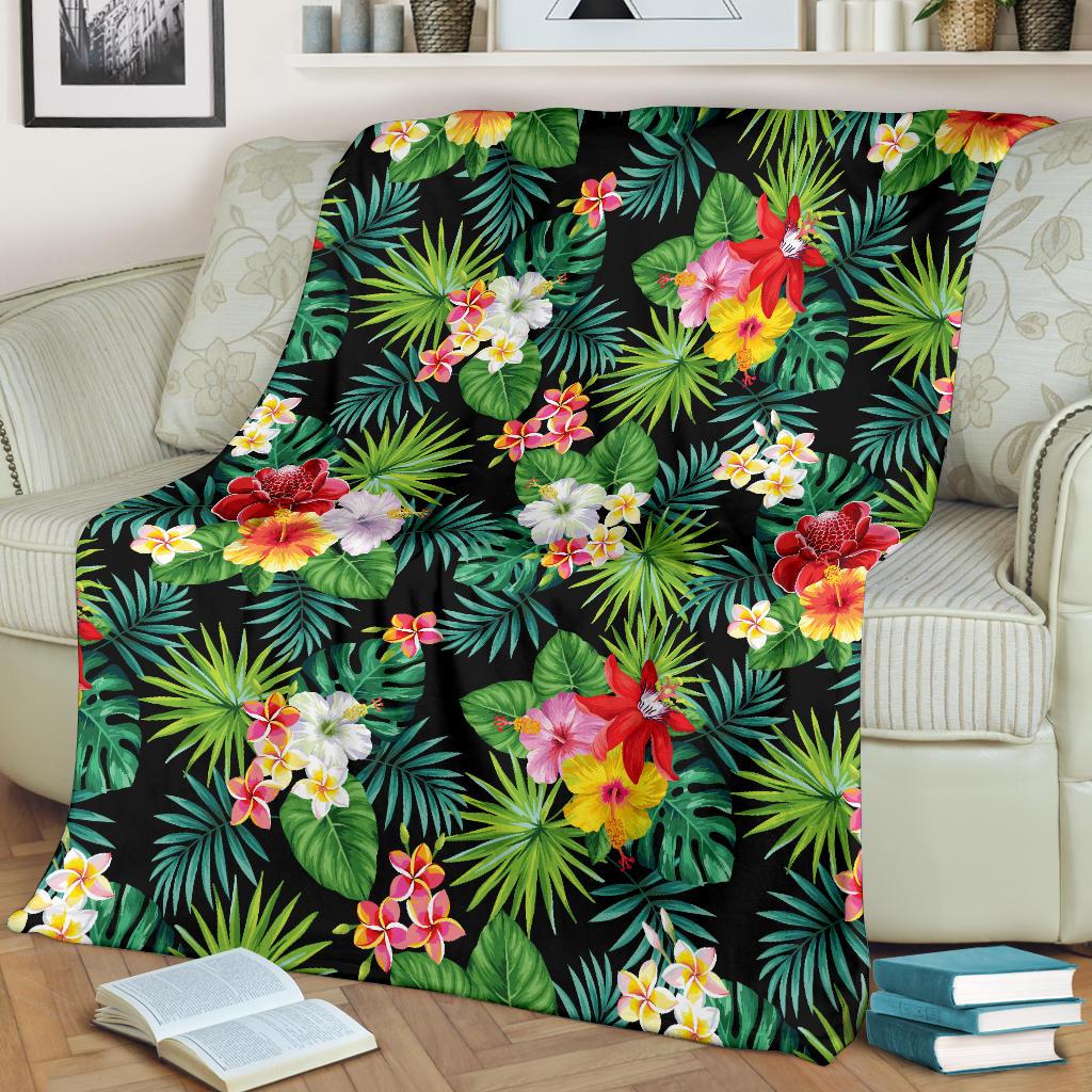 Hibiscus Hawaiian Flower Tropical Fleece Blanket - JorJune