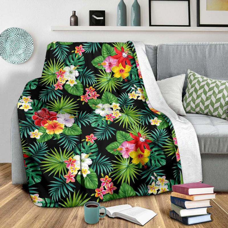 Hibiscus Hawaiian Flower Tropical Fleece Blanket - JorJune