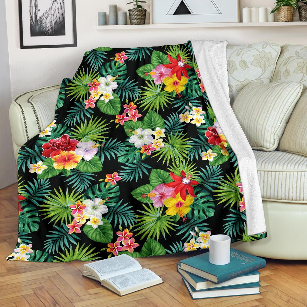 Hibiscus Hawaiian Flower Tropical Fleece Blanket - JorJune