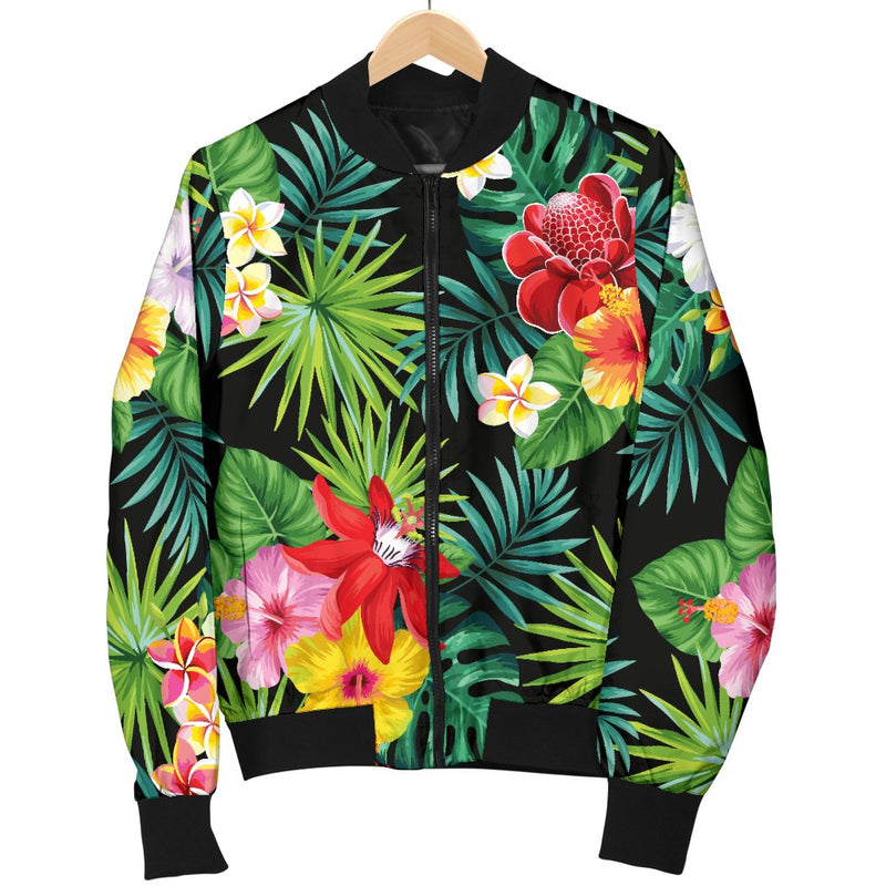 Hibiscus Hawaiian Flower Tropical Men Casual Bomber Jacket - JorJune
