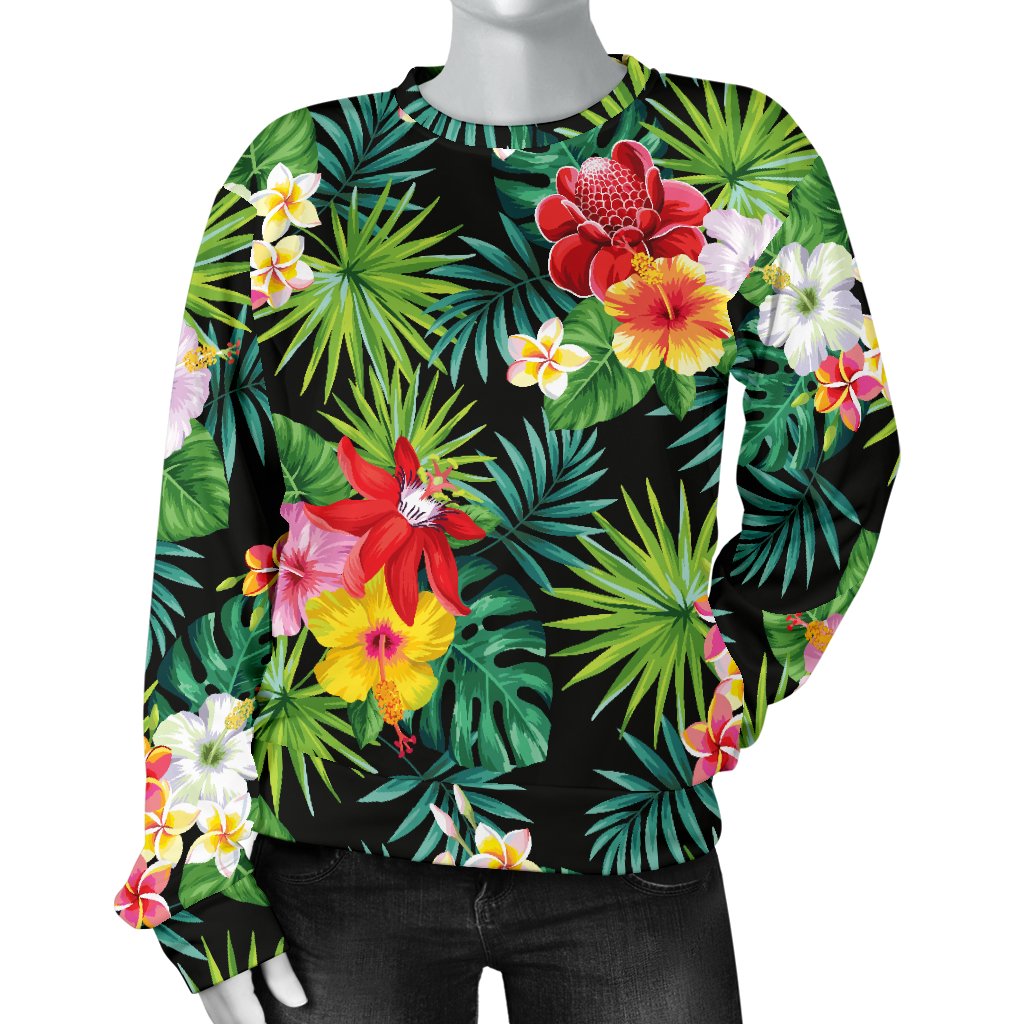 Hibiscus Hawaiian Flower Tropical Women Crewneck Sweatshirt - JorJune