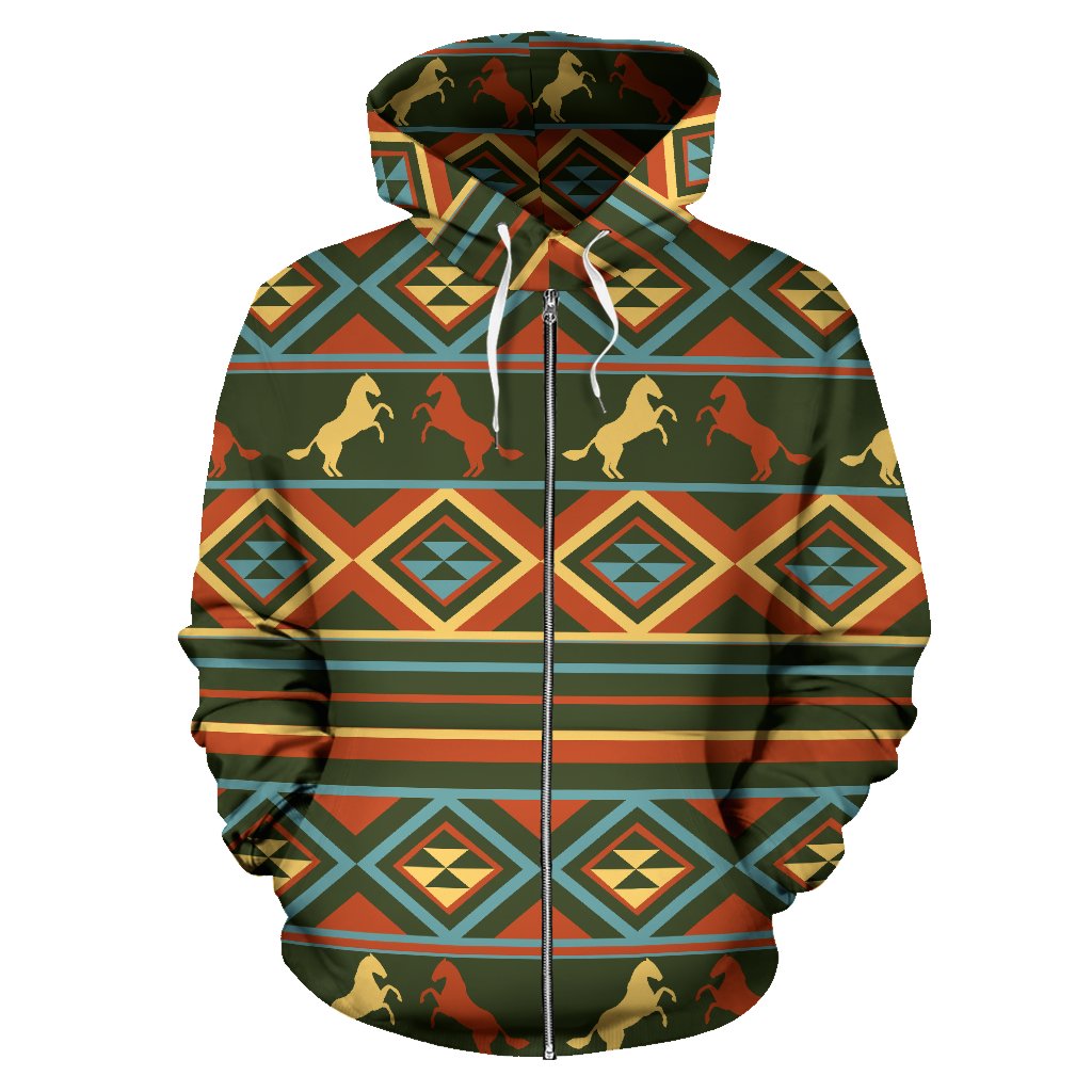 Horse Western Pattern Zip Up Hoodie - JorJune