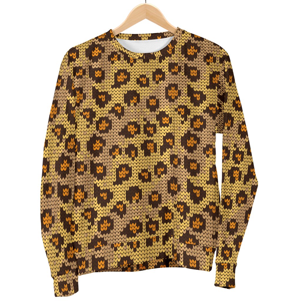 Knit Leopard Print Men Crewneck Sweatshirt - JorJune