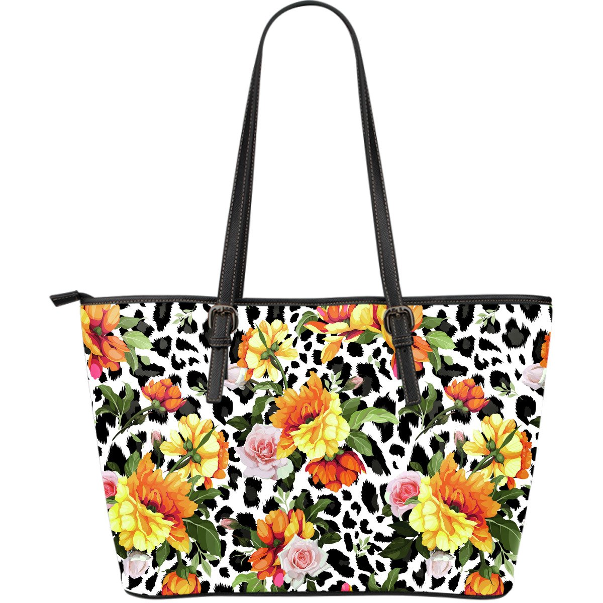 Leopard Orange Flower Leather Tote Bag - JorJune