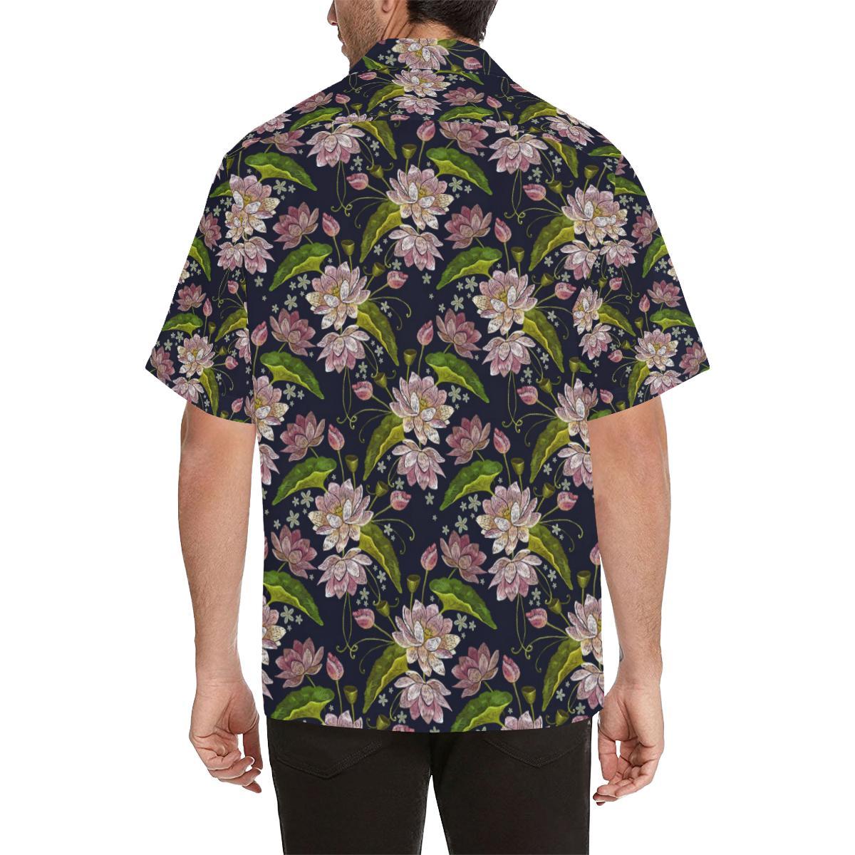 lotus Embroidered Pattern Print Design LO06 Men's Hawaiian Shirt - JorJune