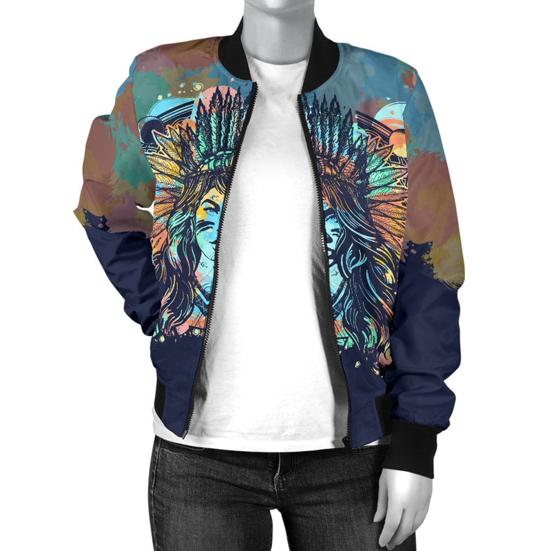 Native Indian Girl Women's Bomber Jacket - JorJune