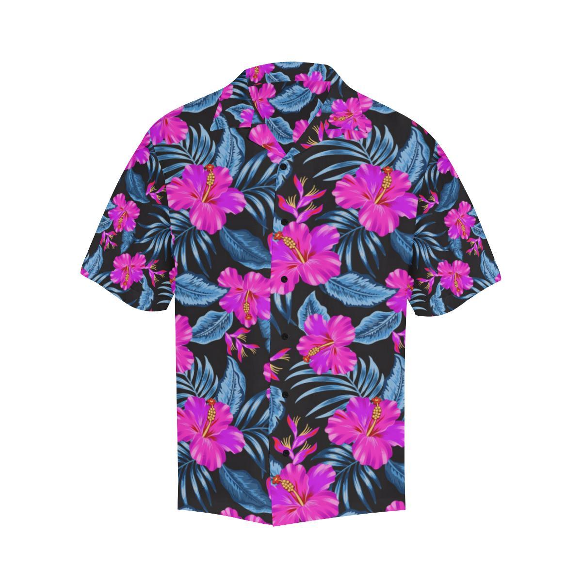 Neon Pink Hibiscus Pattern Print Design HB015 Men's Hawaiian Shirt ...