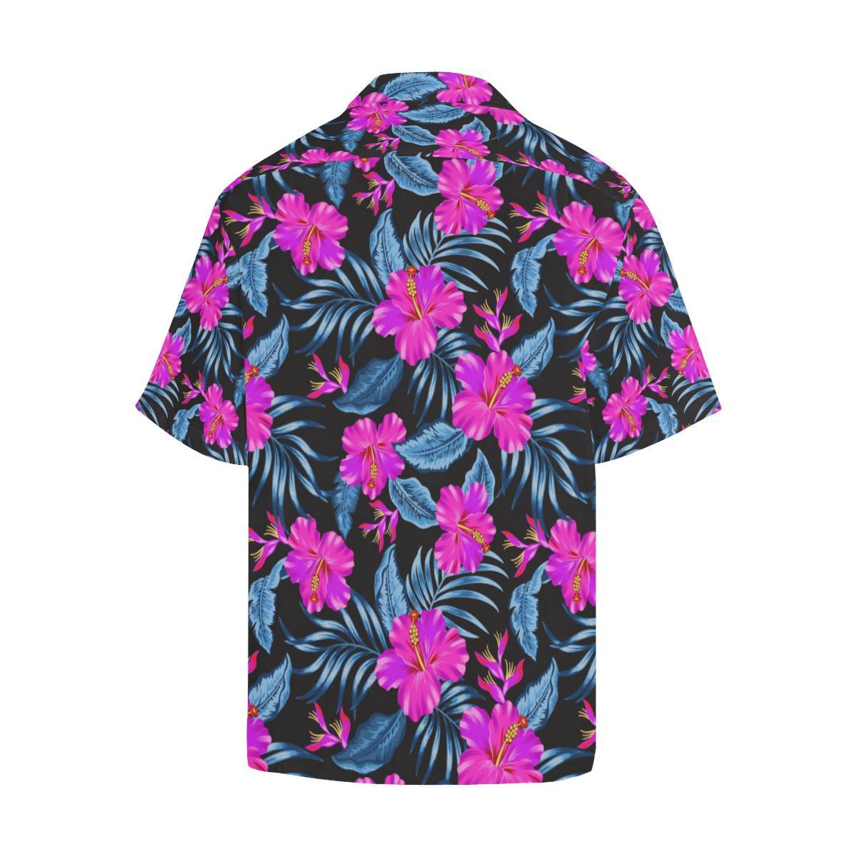 Neon Pink Hibiscus Pattern Print Design HB015 Men's Hawaiian Shirt ...