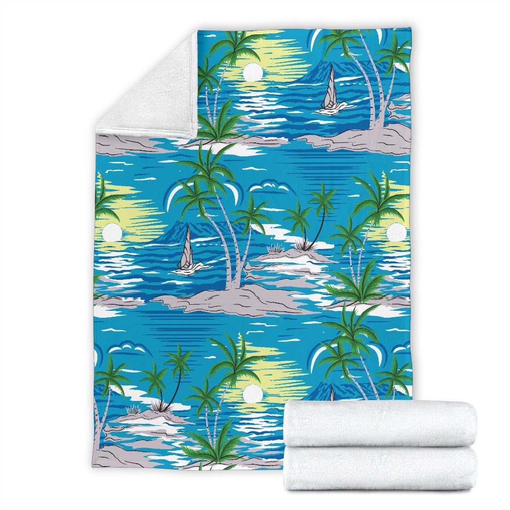 Palm Tree Beach Fleece Blanket - JorJune