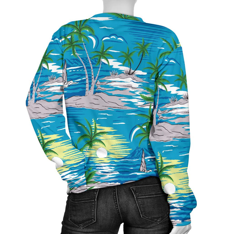 Palm Tree Beach Women Crewneck Sweatshirt - JorJune