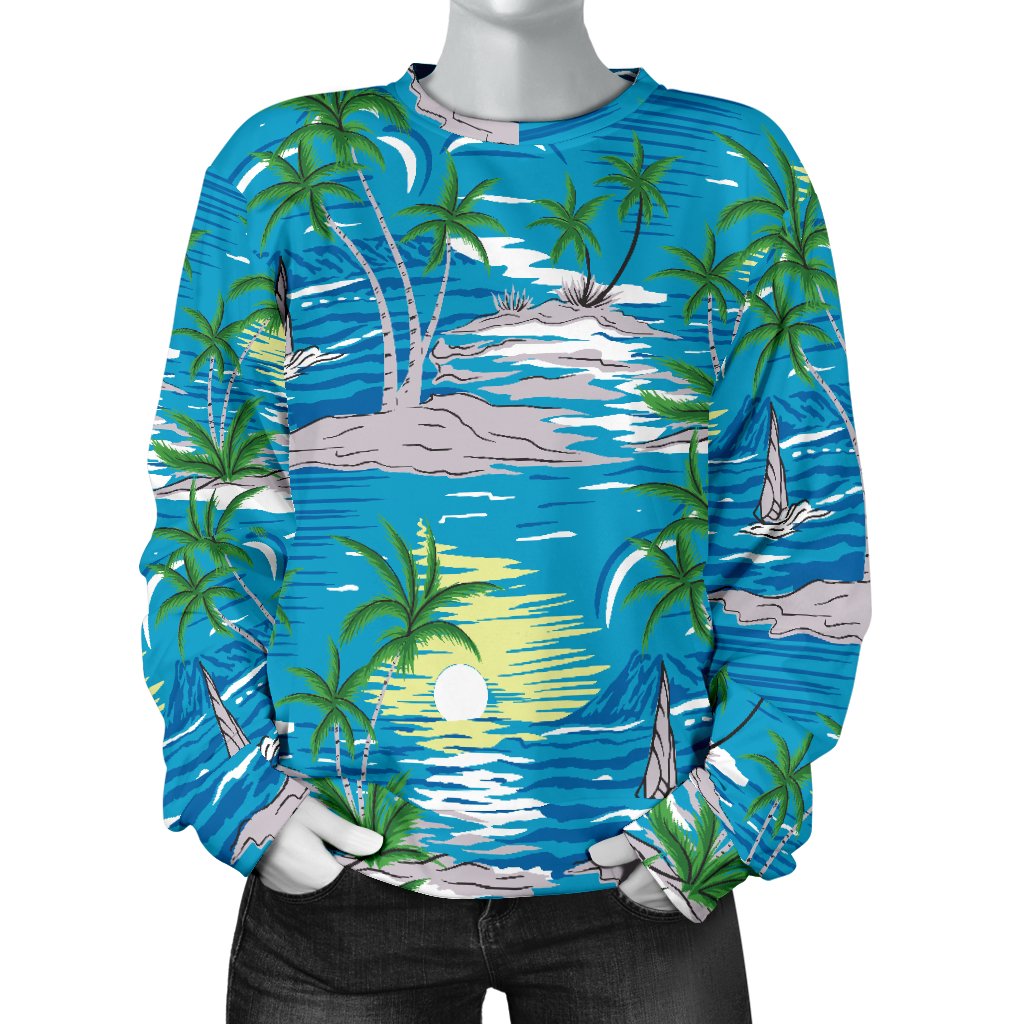 Palm Tree Beach Women Crewneck Sweatshirt - JorJune